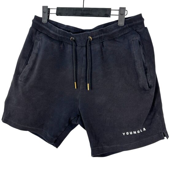YoungLA Black Cotton Pull On Drawstring Shorts Men's Size XL - light was wear - Picture 1 of 4
